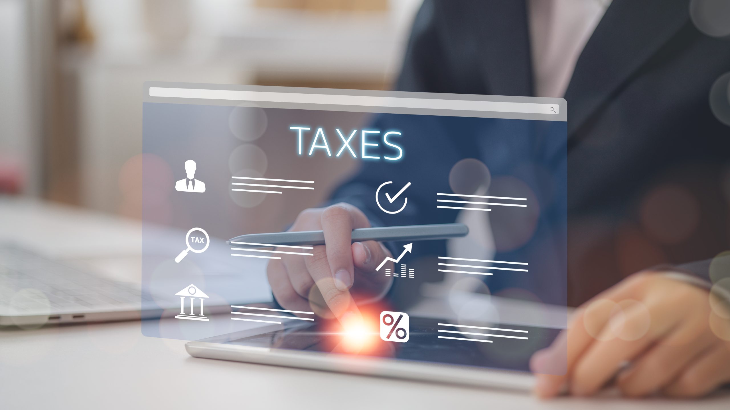 Home tax concept. people use computers to fill out personal income tax returns to pay taxes online. state tax. financial research. data analysis, documents, reports, tax returns, and calculations.